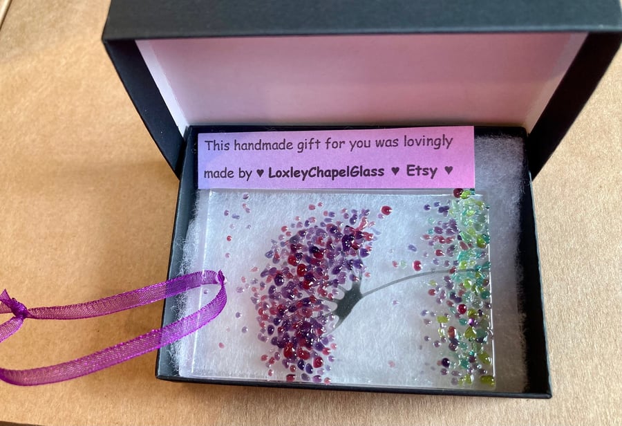 Little whimsical 3 Fused glass violet mix Jewels Flower Sun catcher