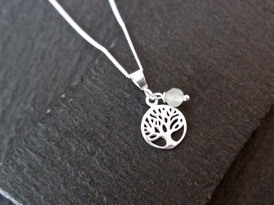 Tree of Life silver necklace, aventurine gemstone jewellery