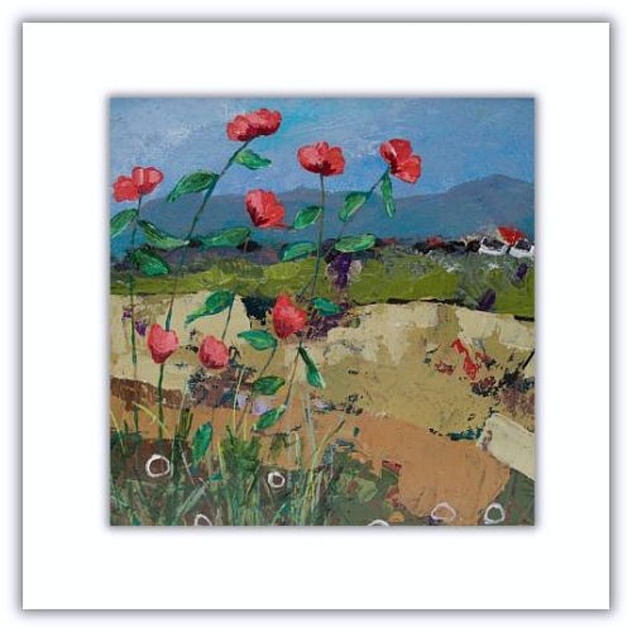 A mounted acrylic painting - landscape - wildflowers - crofts - Scotland