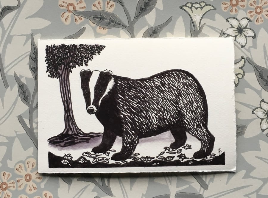 Hand drawn Badger greetings card