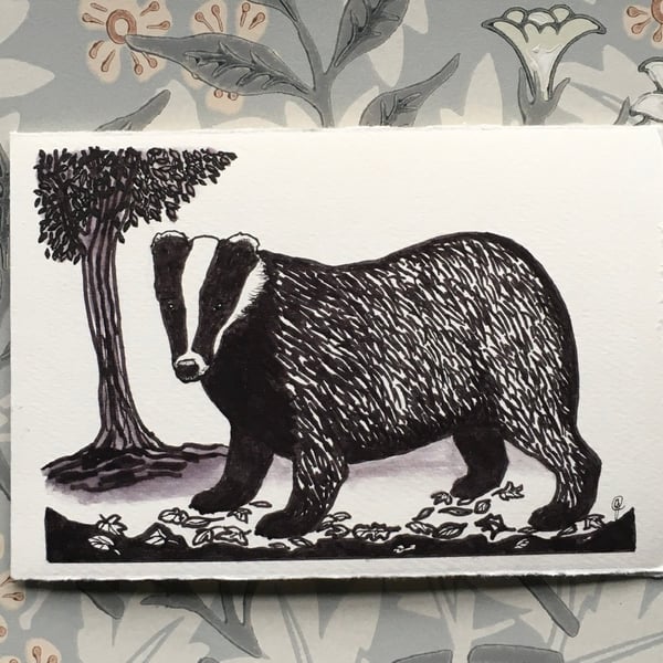 Hand drawn Badger greetings card