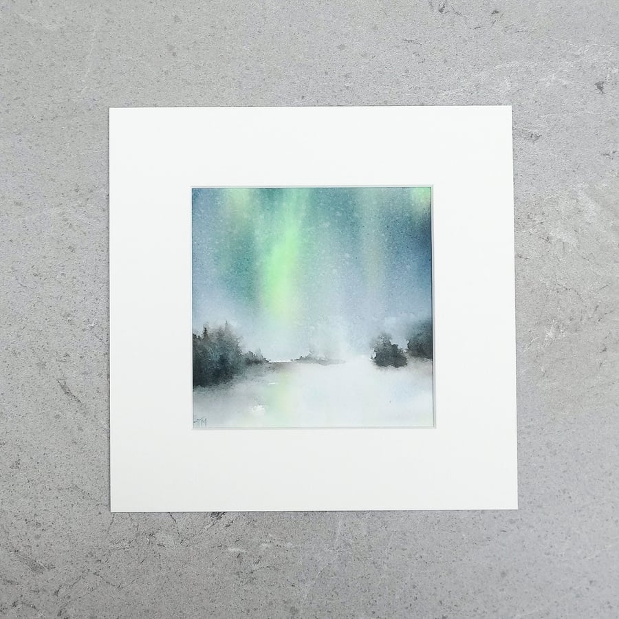 Original Art Watercolour Painting Northern Lights