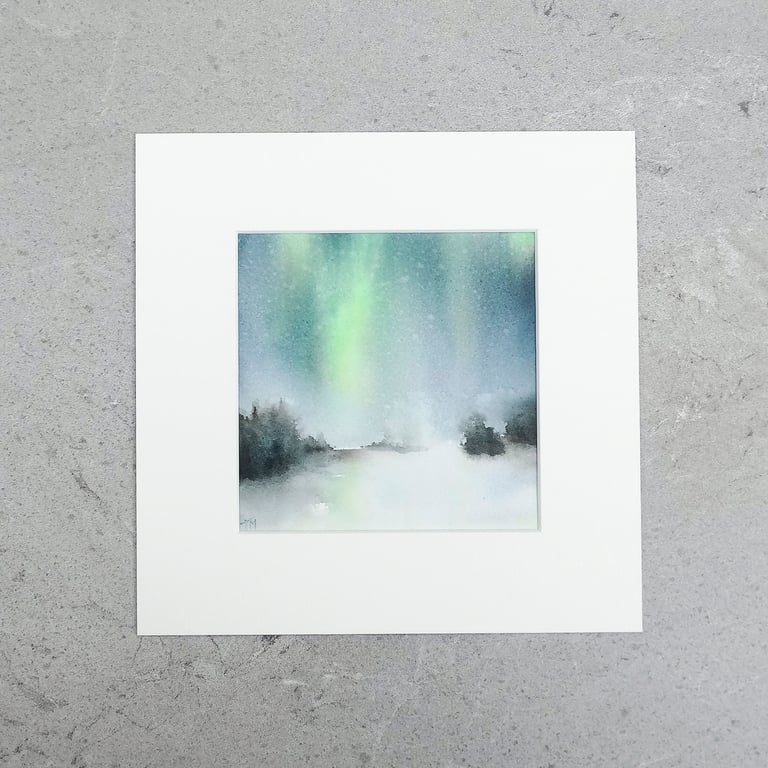Original Art Watercolour Painting Northern Lights
