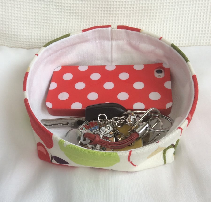 Key basket, bowl, fabric, multi purpose storage, large apples and pears on cream