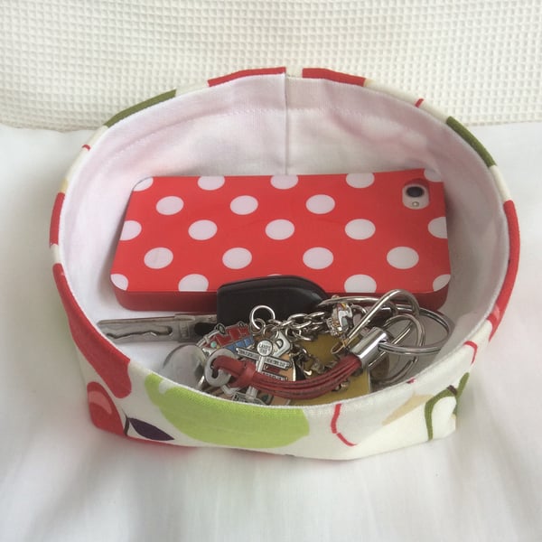 Key basket, bowl, fabric, multi purpose storage, large apples and pears on cream