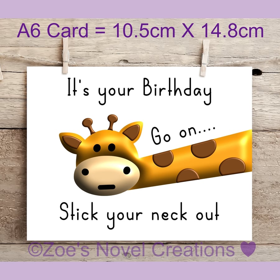 Birthday Card, Giraffe A6 Greetings Card, personalised,A6 10.5cm x 14.8cm