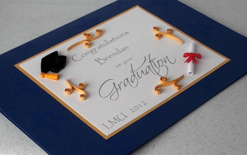 Quilled graduation congratulations card, personalised