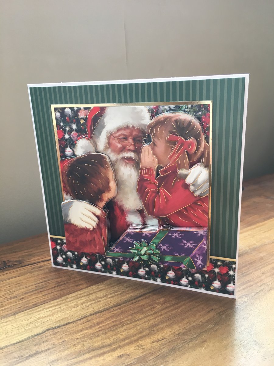 3D Santa Claus Christmas Card - Father Christmas Decoupage - Blank Inside