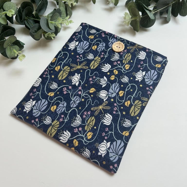 Handmade Padded Book Bag: Floral Dragonfly Book Cover, Book Protector