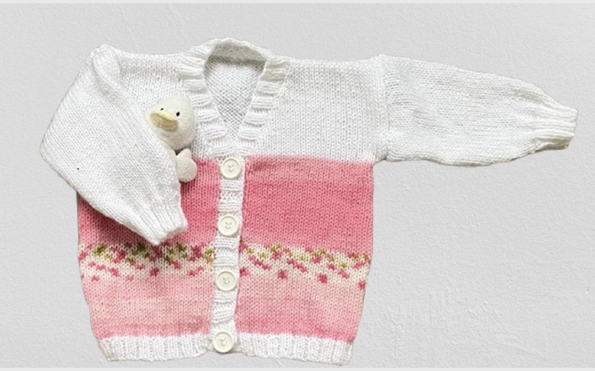 Hand  Knitted V Neck Cardigan to Fit Age 2 - 3 years
