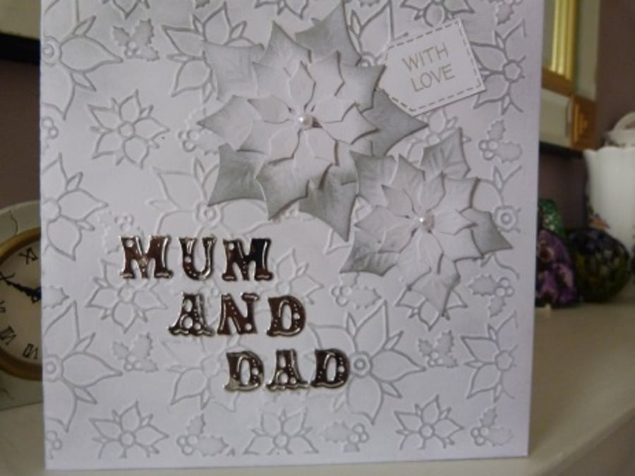 White Poinsettia Christmas Card for Mum and Dad