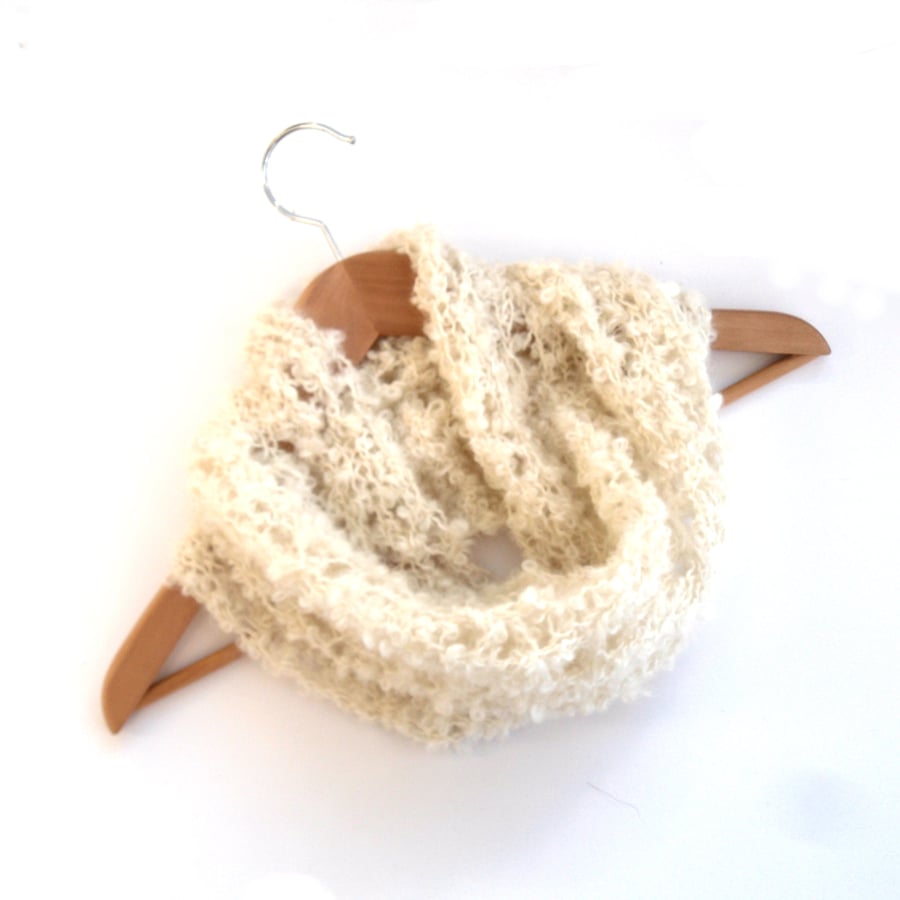 Feminine Cream lace Cowl knit in Kid Mohair HALF PRICE
