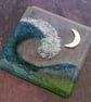 Handmade Fused Glass Wave Drinks Coaster - With Embedded Coloured Bubbles - Tile - Image 9