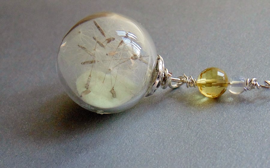 Dandelion Seeds Glass Necklace - MAKE A WISH - Glow in the Dark