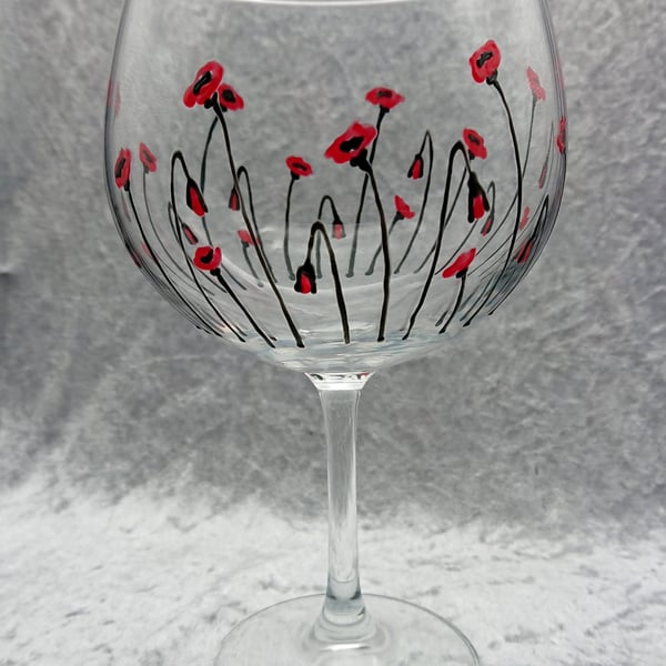 Hand-painted Poppy large Gin Glass