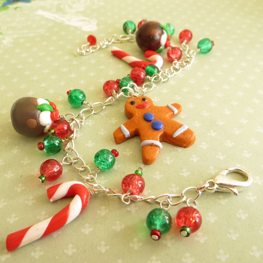SALE Christmas Bracelet, Gingerbread Man, Puddings, Candy Cane, Festive 