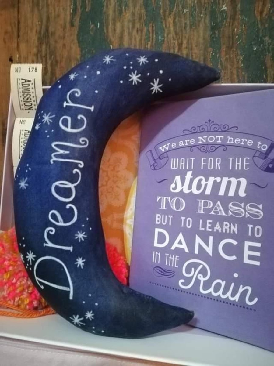 Dreamer Moon , textile art magical gift set , moon hanging, stardust, necklace, 