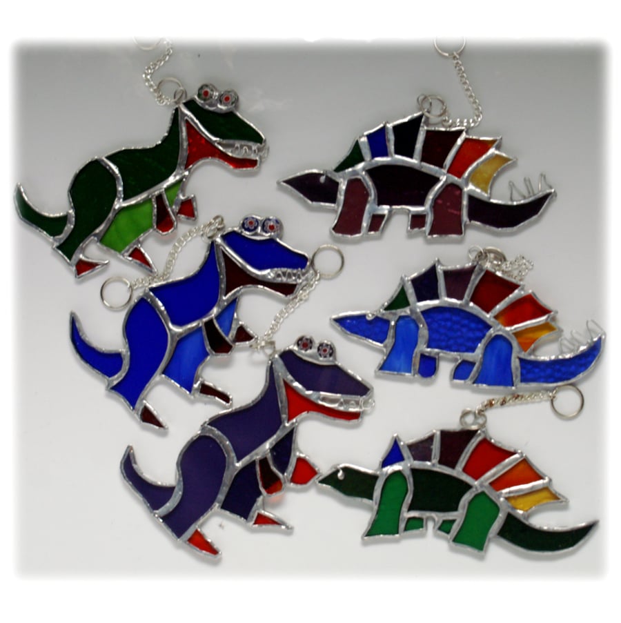 RESERVED for Andrea 6 Dinosaur Suncatchers Stained Glass Stegosaurus TREX