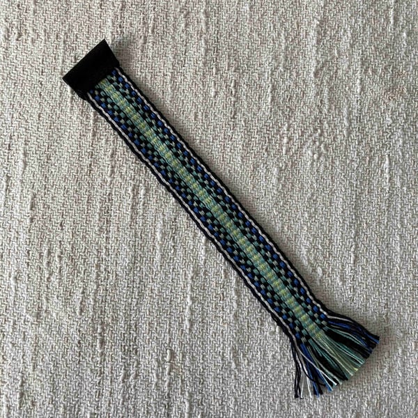 Hand Woven Bookmark - White Blue Black Green Cotton Sami Band Weaving BKMK8