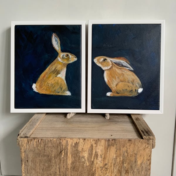 Original Hare Paintings framed