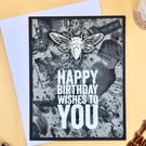 Handmade Birthday Card, Moth and Vintage Grunge Design, Unique, Steampunk