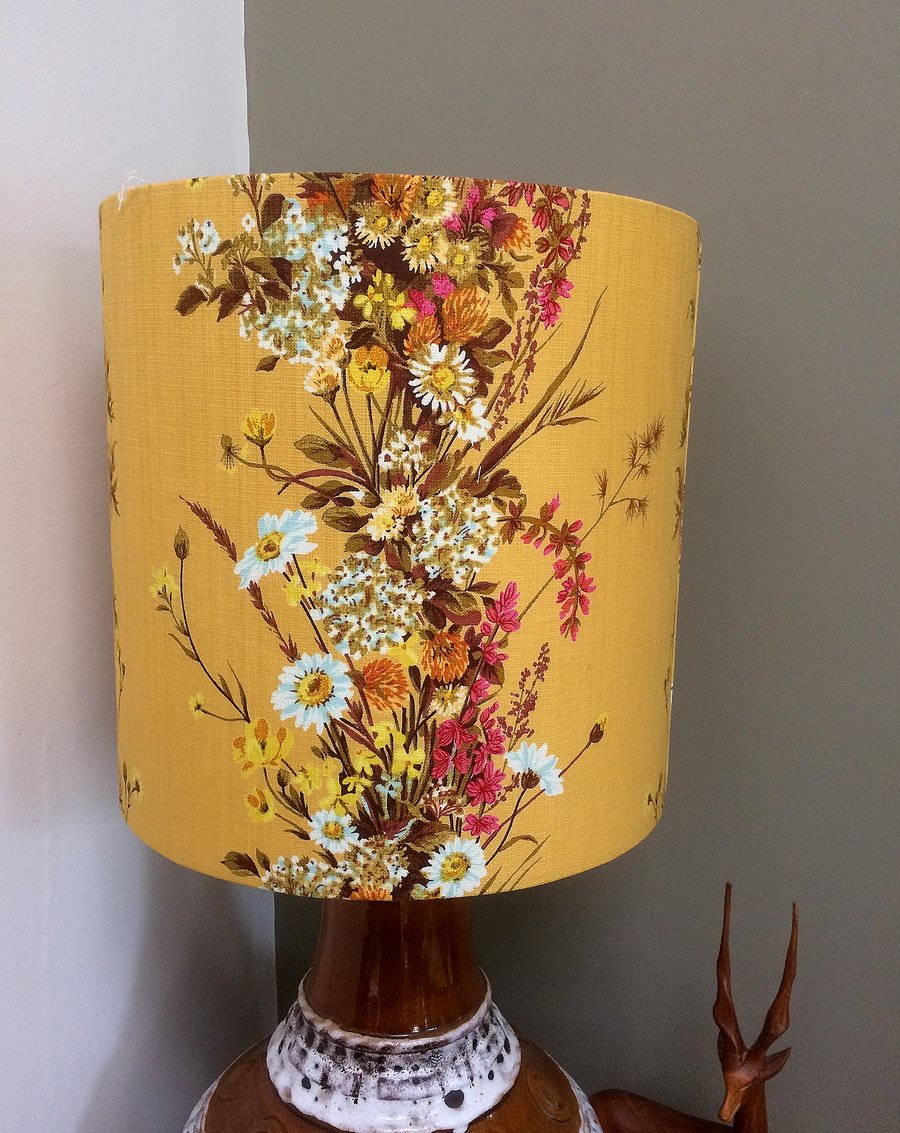 A Beautiful Yellow Floral FRENCH Vintage Fabric Lampshade