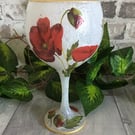 Poppy Decoupaged Gin glass. Tea light holder.