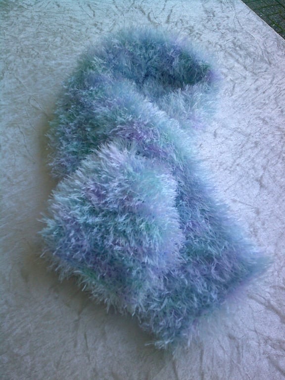 Necktie in pale blue, pale pink and Lavender eyelash yarn