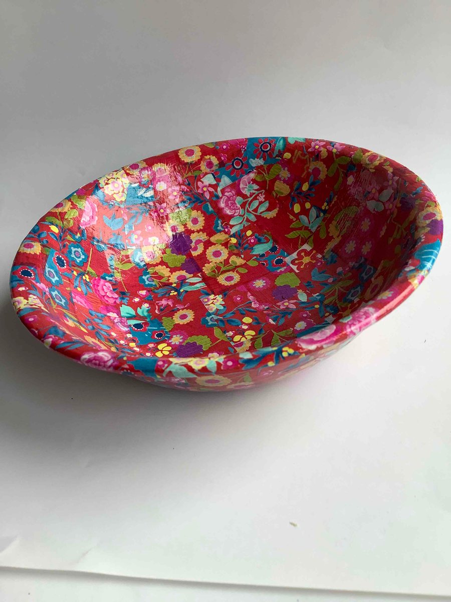 Decopatch red floral Bamboo bowl