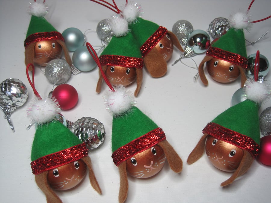SALE Bunny Rabbit Christmas Bauble Decoration x 6