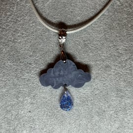 By Holoway - cute storm grey thunder cloud with blue glitter rain drop resin pen