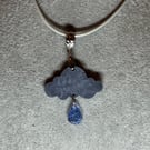 By Holoway - cute storm grey thunder cloud with blue glitter rain drop resin pen