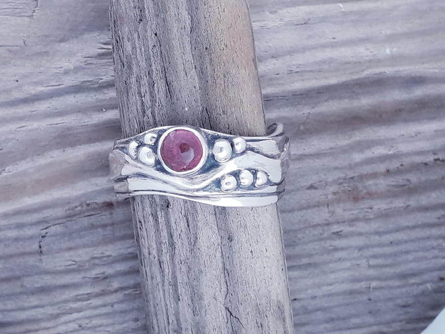 Medium Wave Ring with Pink Tourmaline Size O and a half