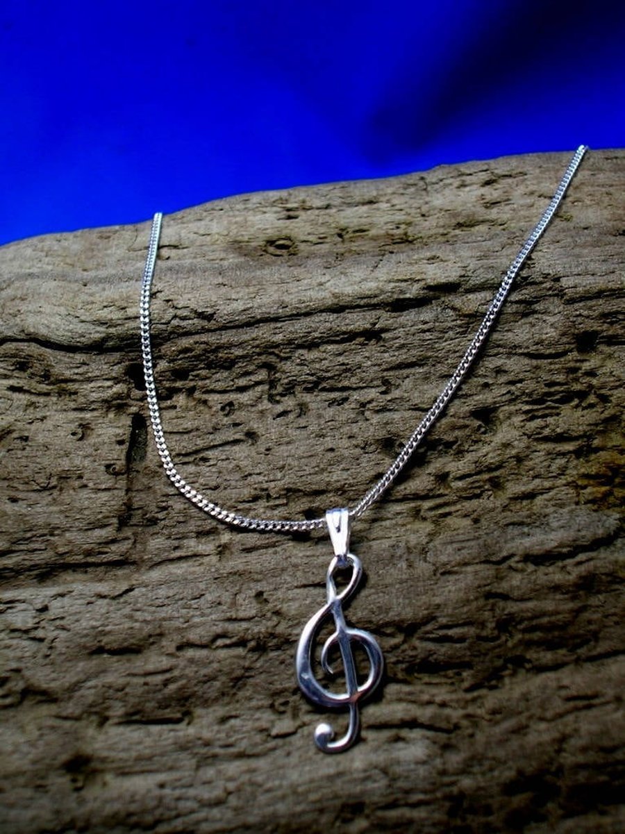 Treble Clef pendant, Silver treble clef necklace.