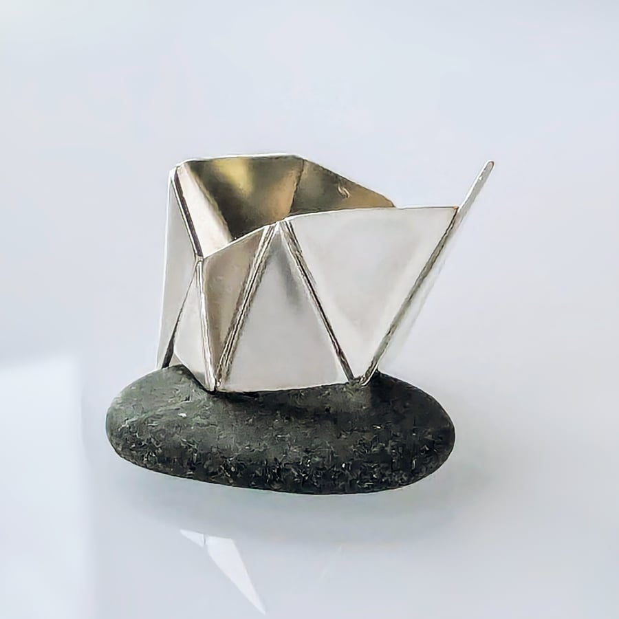 Handmade Recycled Sterling Silver Triangle Ring, Handmade Urban Design Jewellery