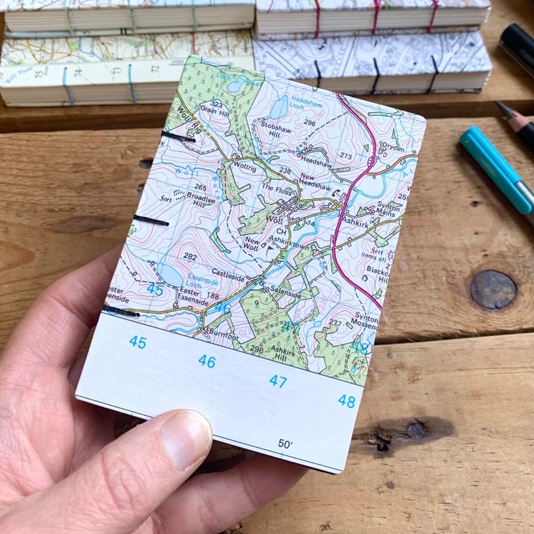 A7 Pocket Sketchbook with Recycled Map Covers and Mixed-Media Pages. Scotland.