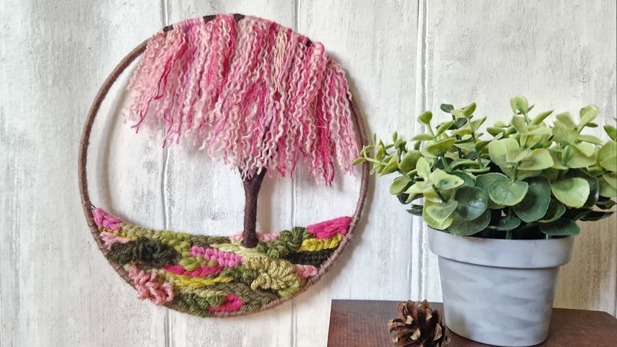 Pink Cherry Tree Wall Hanging for Nursery Decor, Gift for Nature Lover