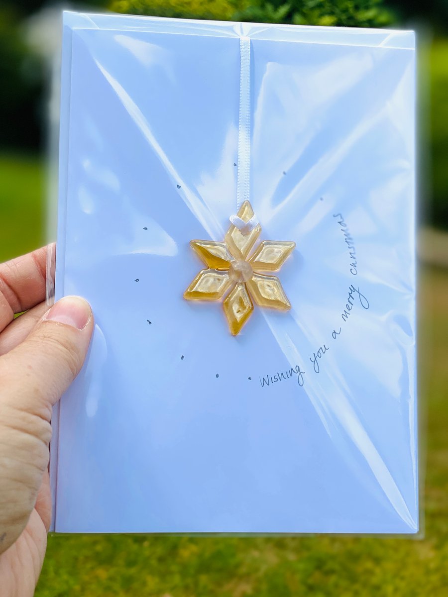 Fused glass keepsake Christmas card with detachable gold snowflake 