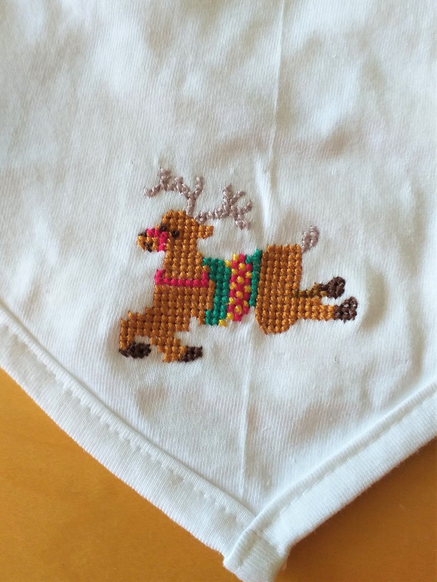 Reindeer, Dribble Bib, hand embroidered