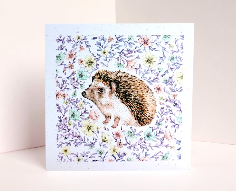 Hedgehog Cancer Charity Floral Animal Greetings Card 
