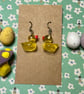 Handmade Mini Yellow Resin Rubber Duck Charm Stainless Hook Dangle Earrings