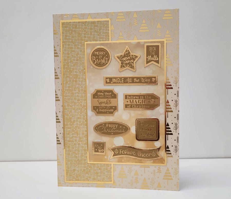 Christmas Sentiments Card - Gold Foiled Multi Sentiment Card
