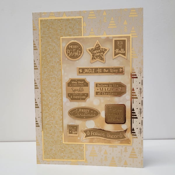 Christmas Sentiments Card - Gold Foiled Multi Sentiment Card