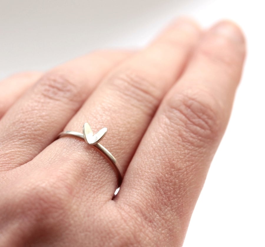 Silver Stacking Ring - Silver Leaf Ring - Silver Cress Leaf Ring