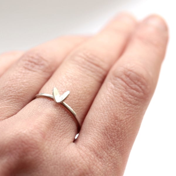Silver Stacking Ring - Silver Leaf Ring - Silver Cress Leaf Ring