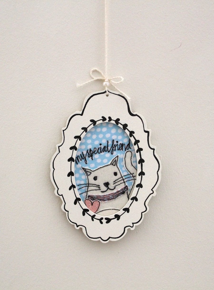 'My Special Friend' - Framed Cat Embroidery 