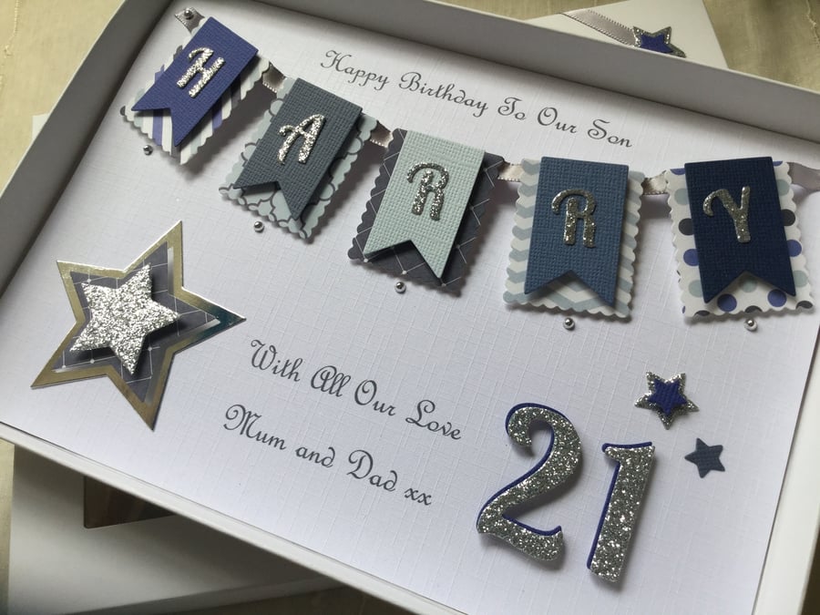 Personalised Handmade Birthday Card Son Grandson Dad Any Age 21 30 40 50 Boxed