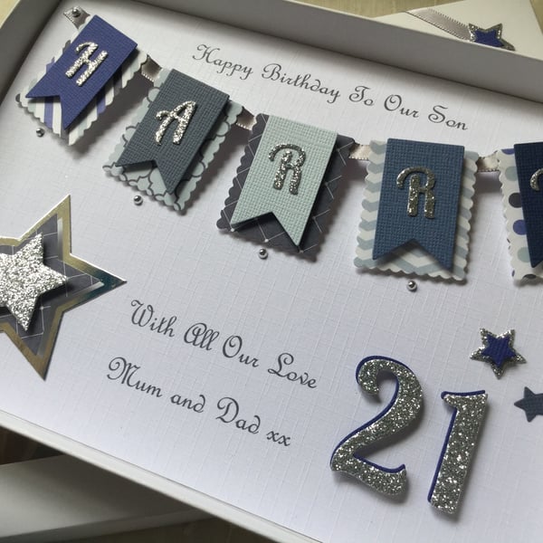 Personalised Handmade Birthday Card Son Grandson Dad Any Age 21 30 40 50 Boxed