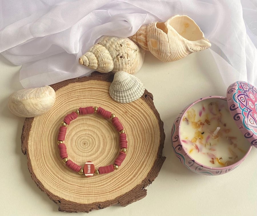 Football Charm Clay Bracelet