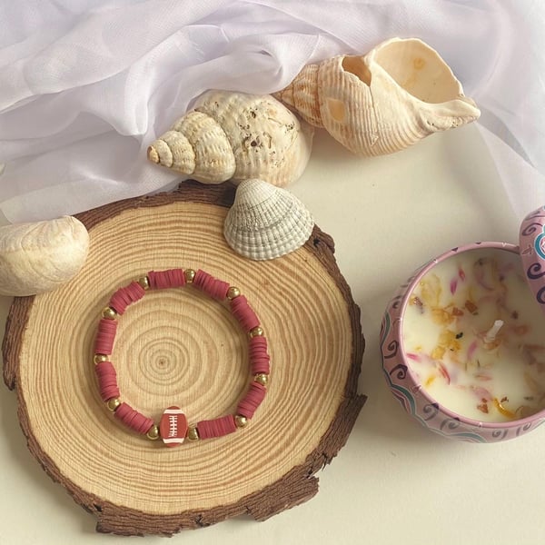 Football Charm Clay Bracelet